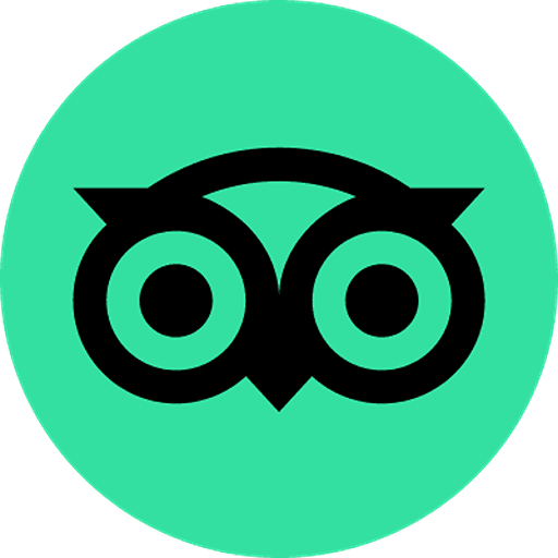 TripAdvisor logo: black owl icon with circular eyes on a turquoise background.